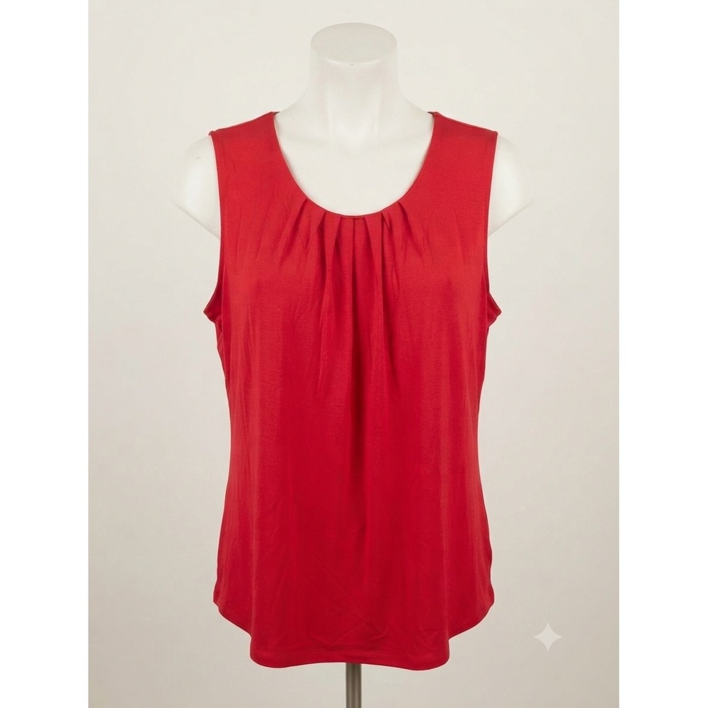 Roz‎ & Ali Womens 2X Red Pleated Scoop Neck Sleeveless Knit Tank Top Blouse